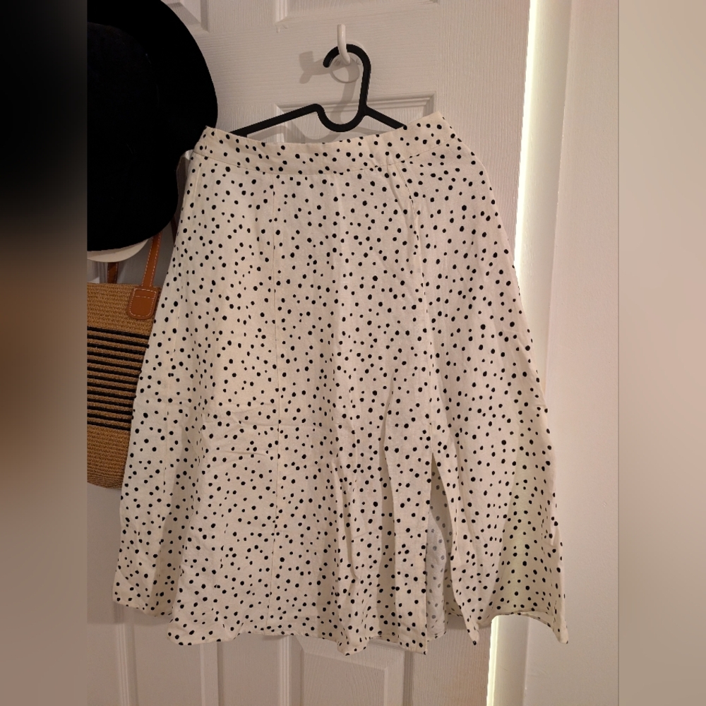 LOFT White A-Line Skirt with Black Polka Dots